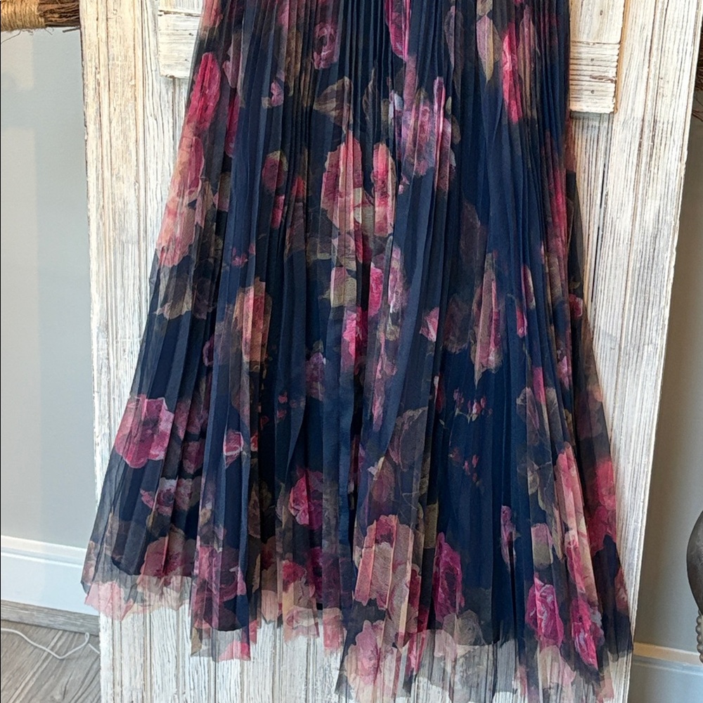 Lulu's Alluring Invite Midnight Blue Floral Pleated Bustier Midi Dress Size S - Picture 11 of 16